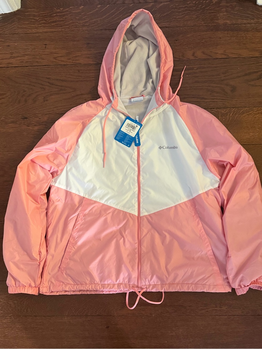 Columbia Pink and White Colorblock Hooded Windbreaker Jacket